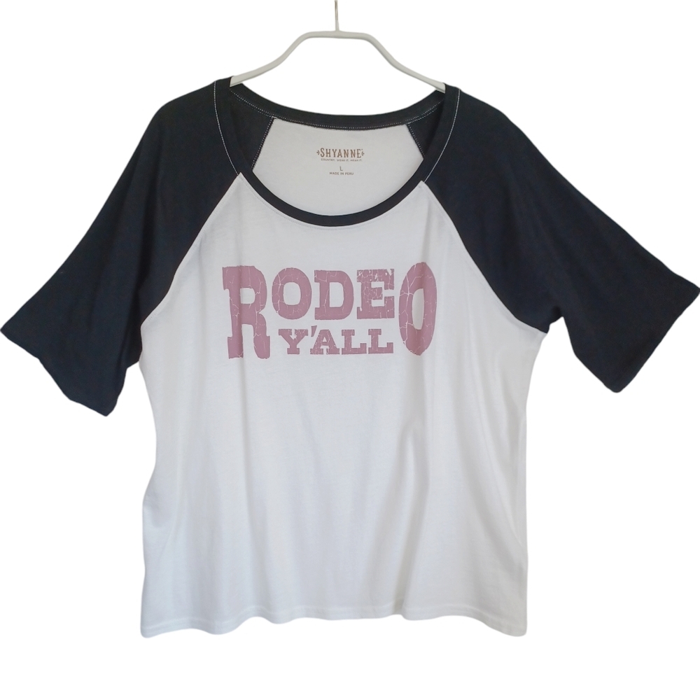 Shyanne Tee Shirt Rodeo Y'all Baseball Style Western Top Womens Large